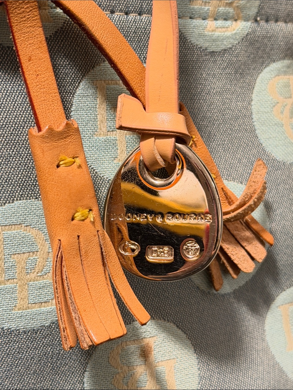 Dooney & Bourke Light Blue Canvas Satchel with Tan Leather Trim - Picture 2 of 8